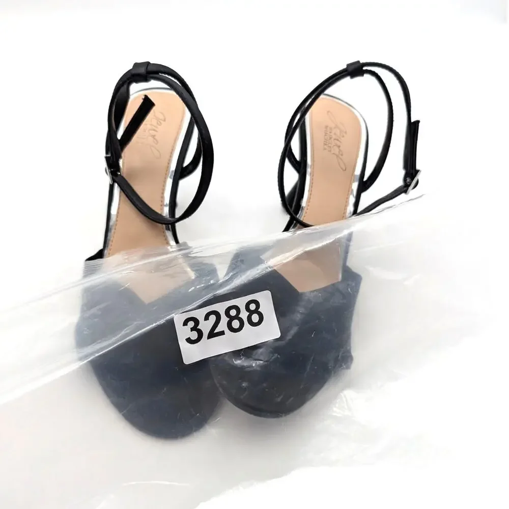 Jewel Badgley Mischka Kaia Ankle Strap Sandals Women's Black Size US8 EU38.5